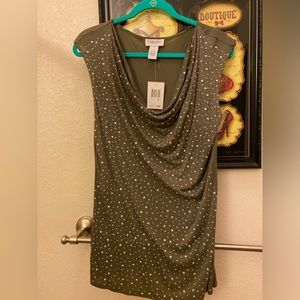Olive top with silver studs on front. Scooped neck, size medium. NWT